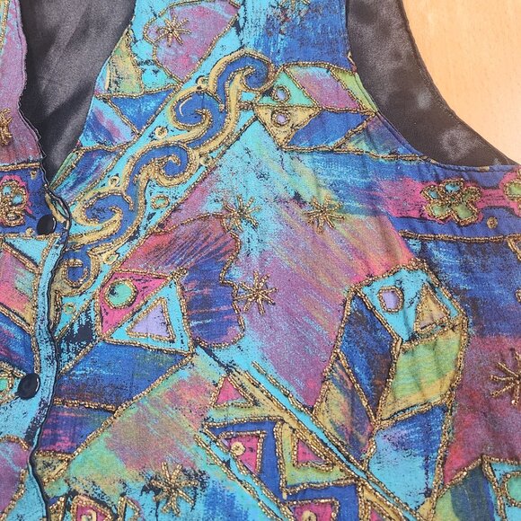 Vintage 90s Daily Planet Beaded Boho Art Vest Size Large - Picture 8 of 16